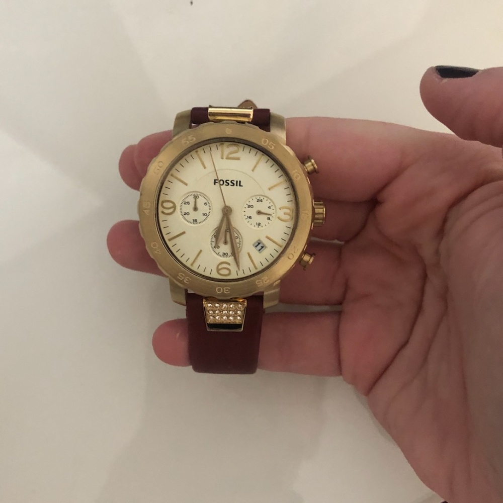 Fossil Watch Leather Strap Gold